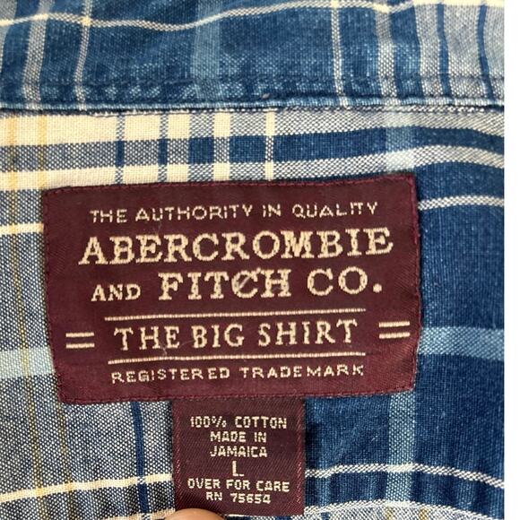 Abercrombie & Fitch THE BIG SHIRT Plaid Blue Button Down Long Sleeve Shirt Sz LG - Picture 2 of 12